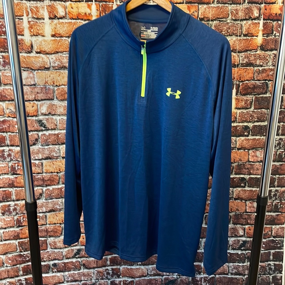 Under Armour heat gear men’s long sleeve quarter zip pullover shirt XL blue neon